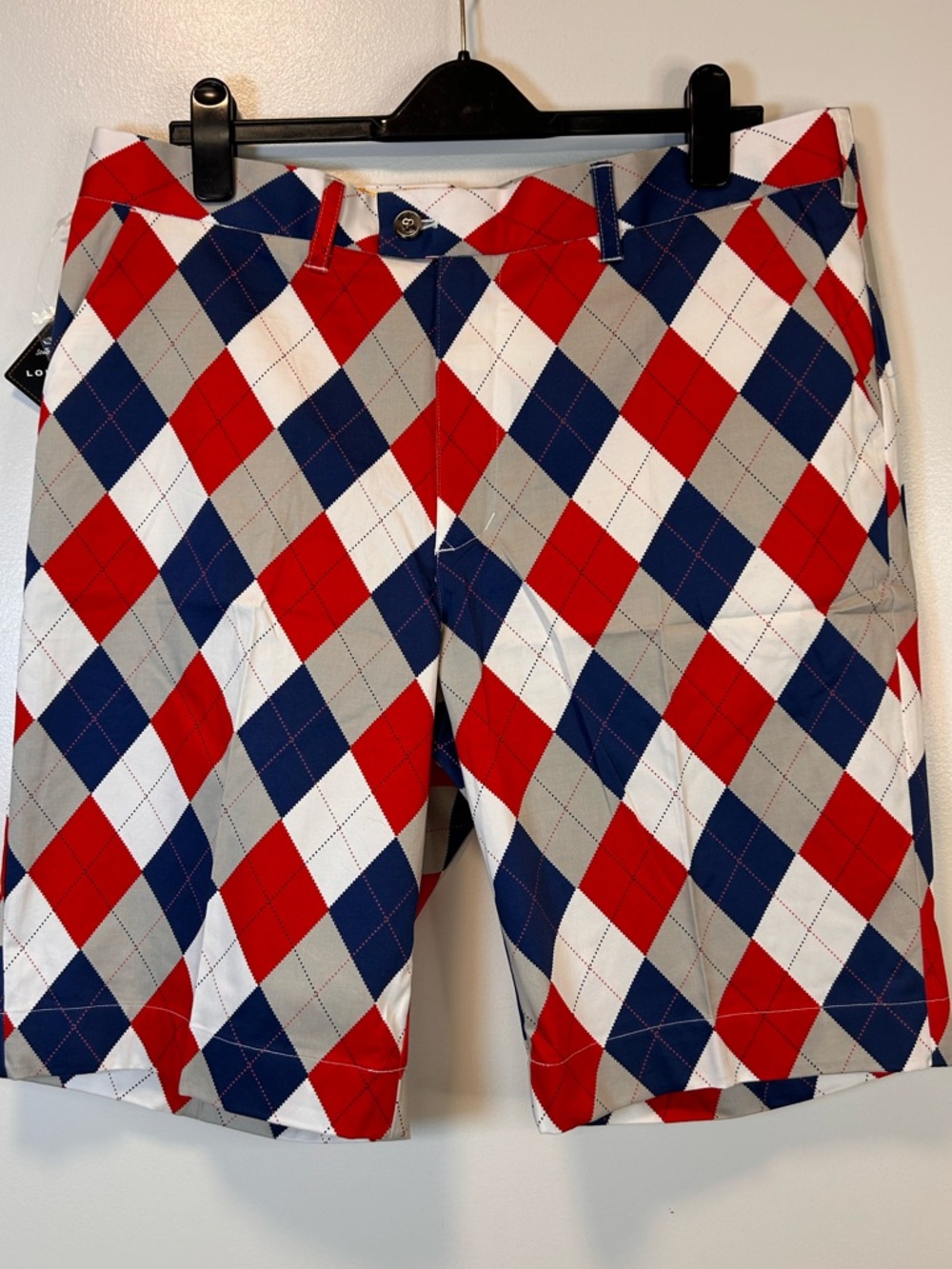 Loudmouth Golf Shorts‎ NEW Men’s Size 38 “Dixie” Red, White, Blue Argyle